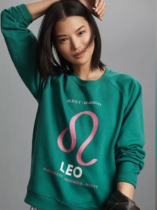 Anthropologie Tops - Anthropologie Catherine O'Sullivan The Zodiac LEO Green Sweatshirt Size M